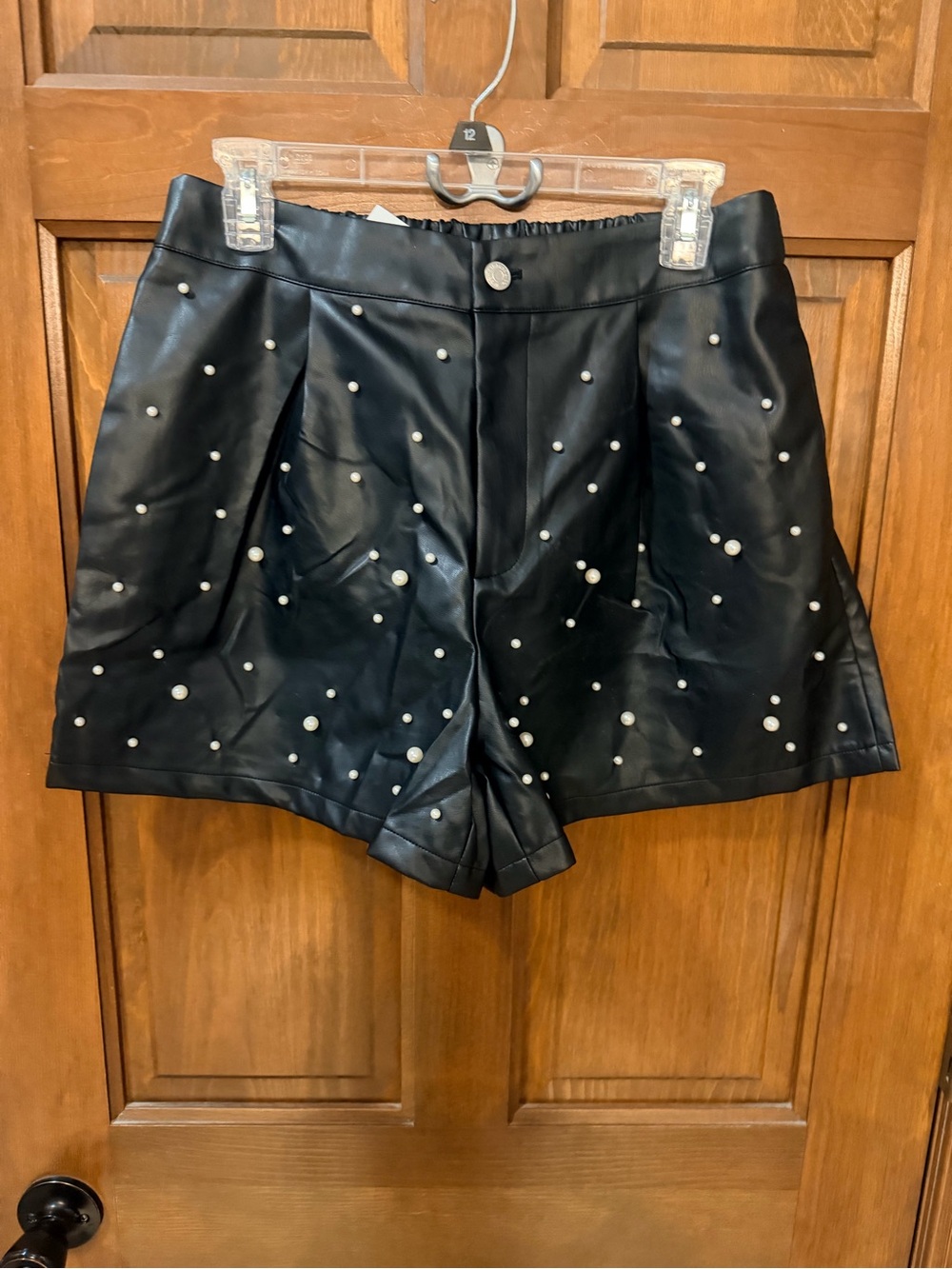 Lovelo Black Faux Leather Pearl-Studded Women's Shorts NWT